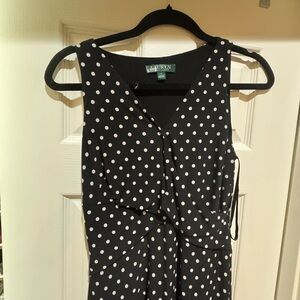 Lauren Ralph Lauren Black and White Polka Dot Sleeveless Midi Dress